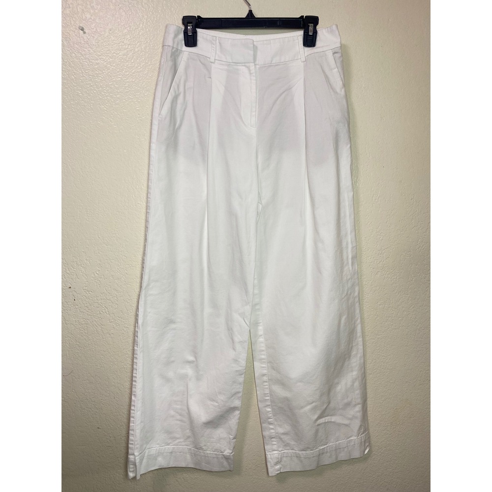 LOFT Peyton Trouser White Wide Leg Pleated High Rise Pants Size 4 Cotton Blend